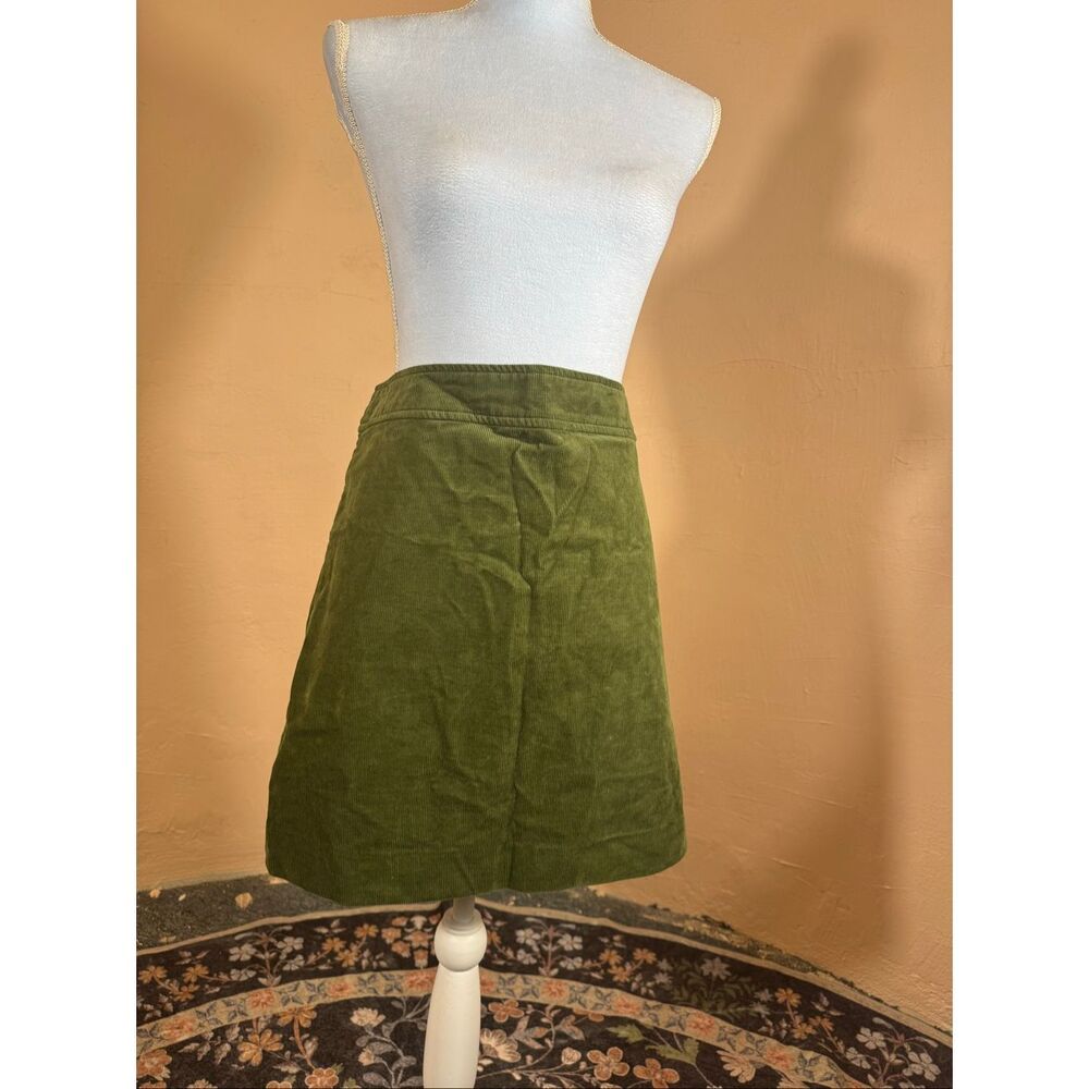 J.Crew Re-Imagined Olive Green Corduroy Mini Skirt – A-Line | Back Zip | Size 12